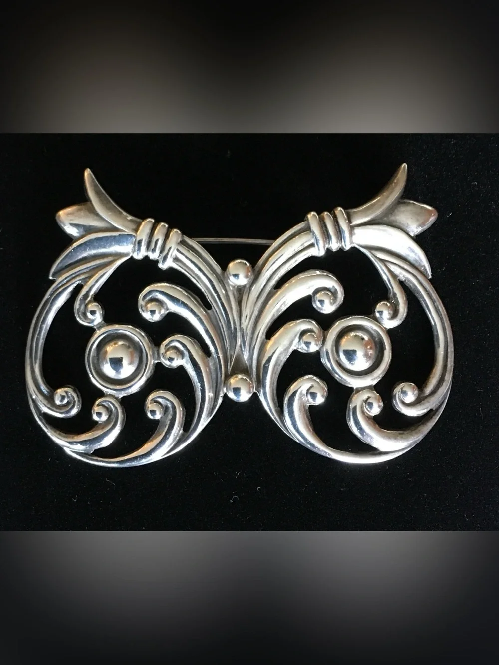 Vintage Los Castillo Taxco Silver Scroll Brooch - Silver 521